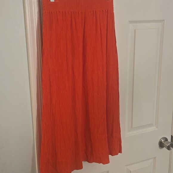 Madewell Orange Midi A-Line Skirt with Pleats and Slit for Resort Wear - Picture 4 of 7